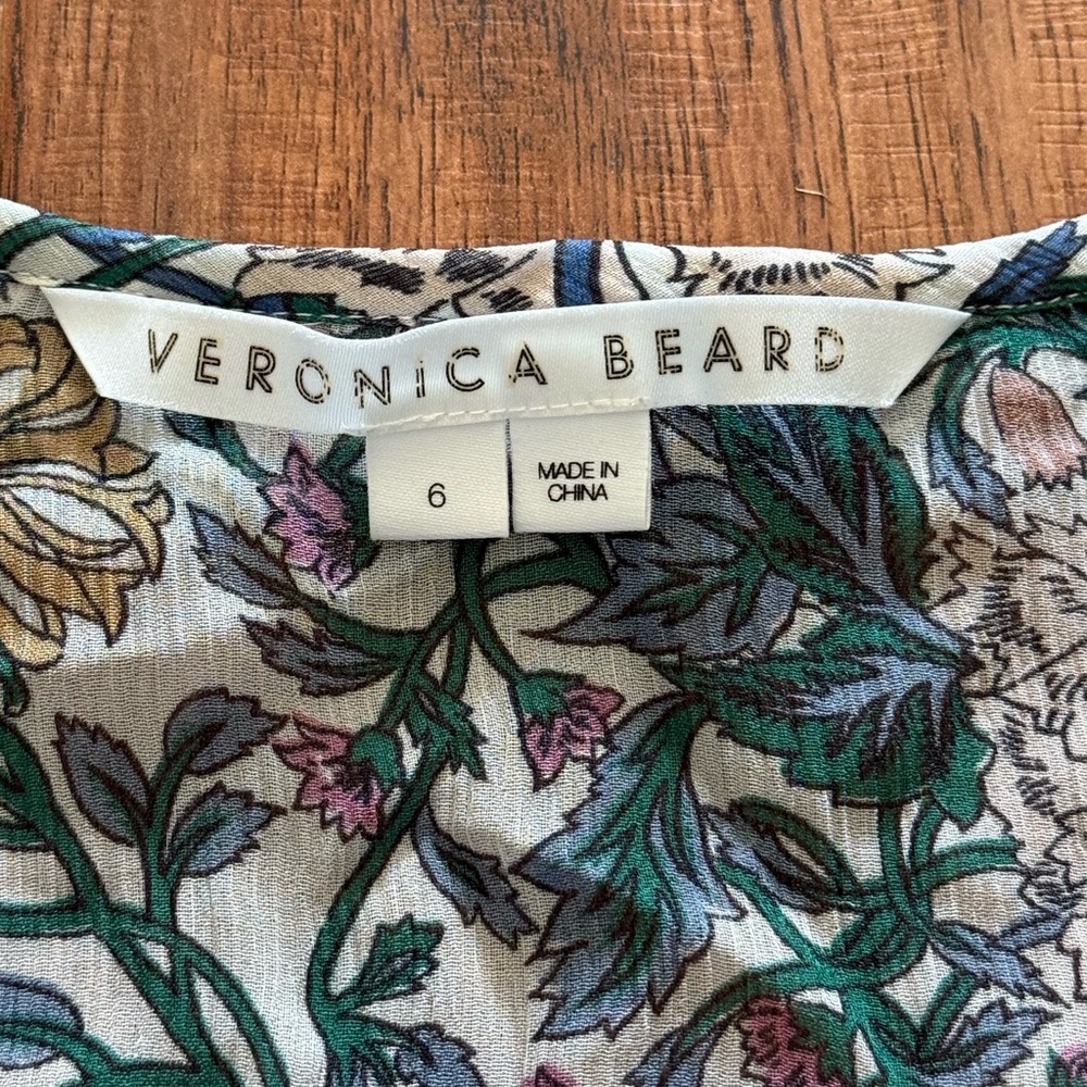 Veronica Beard Gwendoline Floral Silk Top Blouse Shirt Ruffles Button-6 - Picture 9 of 13